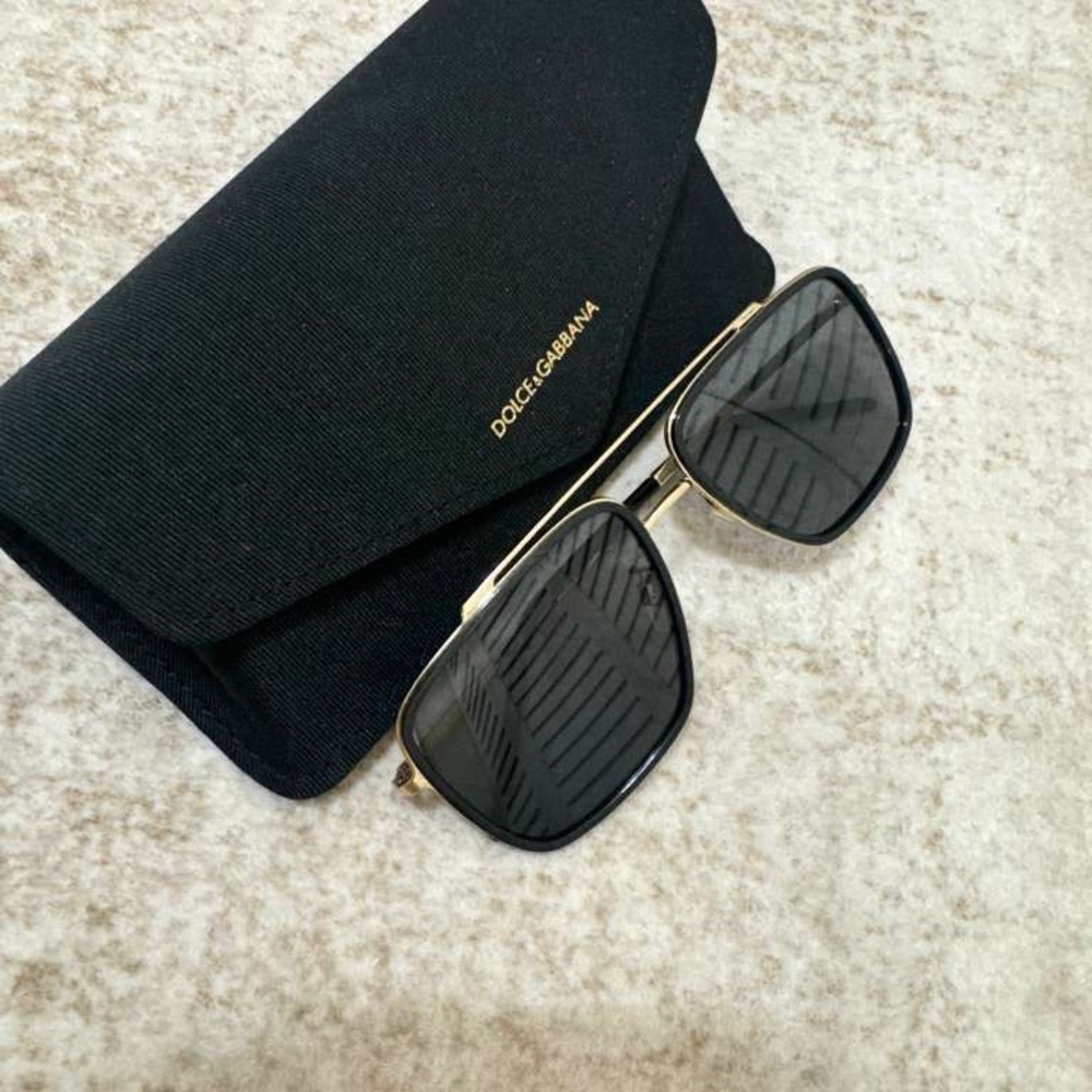 Dolce & Gabbana Black Square Sunglasses with Gold Frame
